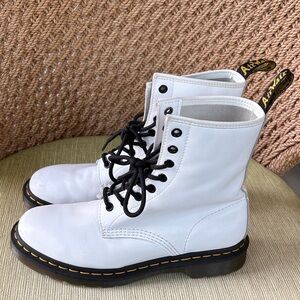 Dr. Martens 1460 White Combat Boots with Black Laces. Size 9.
